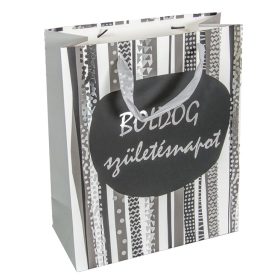 Ajándék tasak szülinapos ezüst/fekete 26*32cm