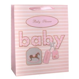 Ajándéktasak rózsaszín baby hintaló 26x32cm