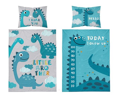 Kis testvér dínós bölcsis ovis ágyneműhuzat kék