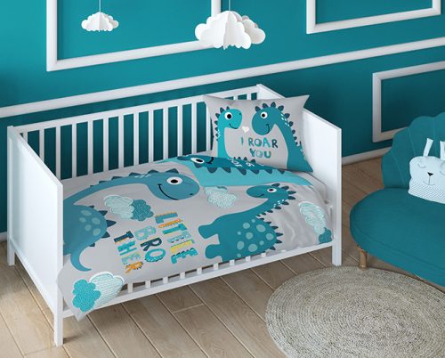 Kis testvér dínós bölcsis ovis ágyneműhuzat kék