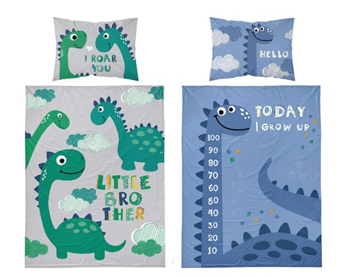 Kis testvér dínós bölcsis ovis ágyneműhuzat zöld
