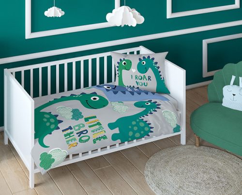 Kis testvér dínós bölcsis ovis ágyneműhuzat zöld