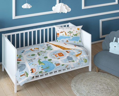 Állatkert bölcsis ovis ágyneműhuzat kék