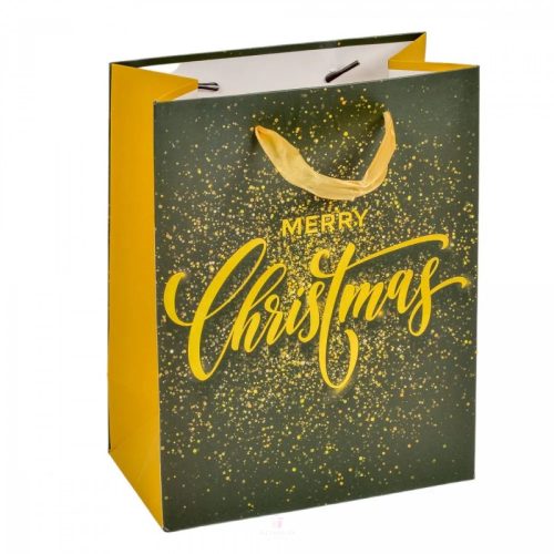 Ajándéktasak Merry Christmas fekete-arany 18x23cm