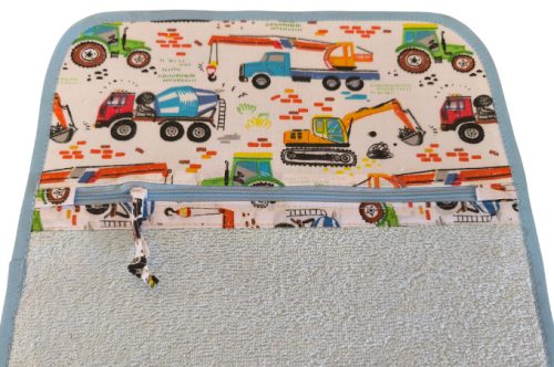 Aztadejó munkagépes világoskék kéztörlő cipzáras zsebbel – 30×50 cm