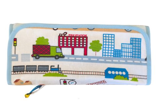 Aztadejó munkagépes városos világoskék kéztörlő cipzáras zsebbel – 30×50 cm