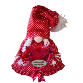   Aztadejó Anyák napi Manó, Orrmanó 30 cm piros fehér tűpettyes szoknyás lány manó