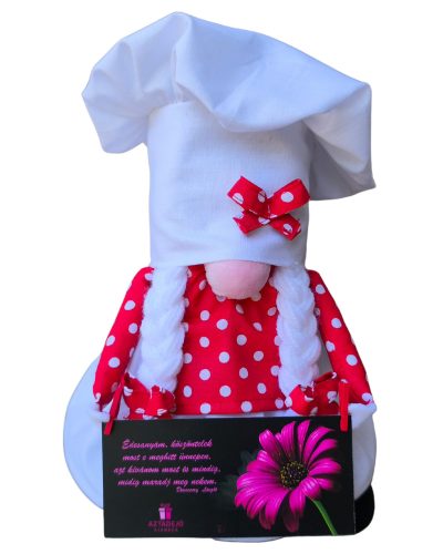 Aztadejó Handmade Anyák napi manó piros pöttyös kötényben