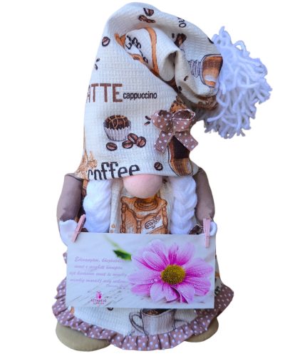 Aztadejó Handmade Anyák napi manó kávés bézs alapon pöttyös masnis