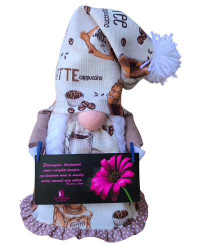 Aztadejó Handmade Anyák napi manó kávés bézs alapon pöttyös masnis