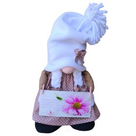   Aztadejó Handmade Anyák napi manó barna pöttyös szoknyás lány manó