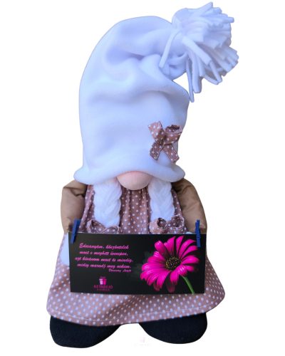 Aztadejó Handmade Anyák napi manó barna pöttyös szoknyás lány manó