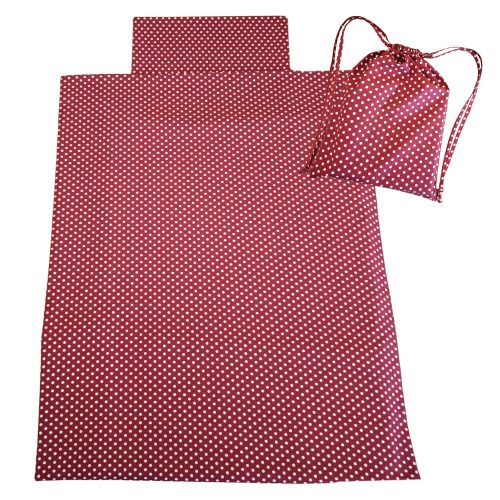 Aztadejó meggypiros fehér pöttyös ágynemű hátizsákba csomagolva 100x135 cm 30x40 cm