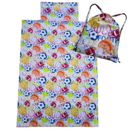 Aztadejó labdák bölcsis ovis ágyneműhuzat hátizsákba csomagolva 100x135 cm 40x50 cm