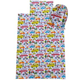   Aztadejó állatok járművekben bölcsis ovis ágyneműhuzat hátizsákba csomagolva 100x135 cm 40x50 cm