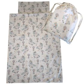   Aztadejó Unikornis menta bölcsis ovis ágyneműhuzat hátizsákba csomagolva 100x135 cm 40x60 cm