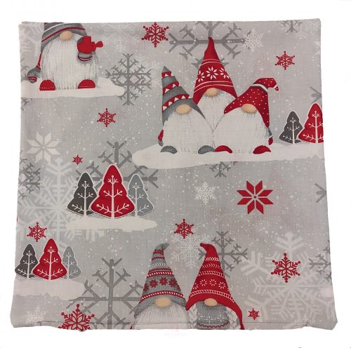 Karácsonyi díszpárnahuzat + belső párna piros ruhás manók 39x39 cm