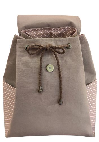 Aztadejó Handmade hátizsák barna fehér tűpettyes zsebbel