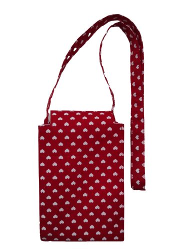 Aztadejó Handmade vászontáska piros alapon fehér apró szívek