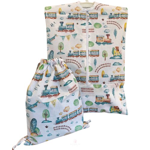 Aztadejó zöld vonatos oviszsák és tornazsák + ajándék