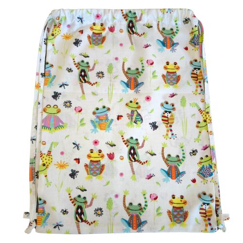 Aztadejó bohóc békák tornazsák fehér alapon 30x40 cm