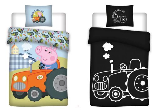 Peppa malac George's Tractor sötétben világító gyerek, ovis ágyneműhuzat 100x135cm, 40x60cm