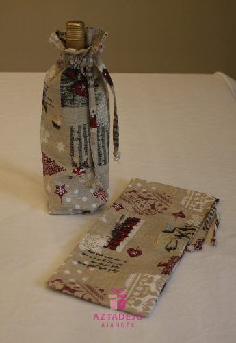 Boros textil ajándékzsák karácsonyi 38x15 cm barna