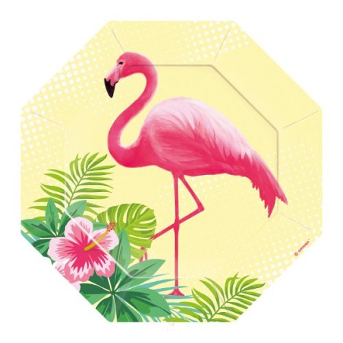 Flamingó papír tányér 6 db-os18  cm