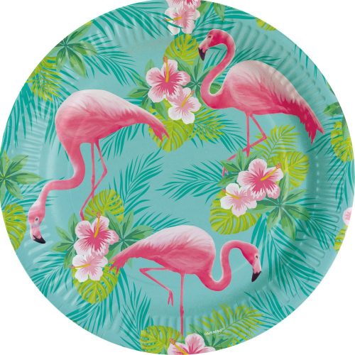 Flamingó papír tányér 8 db-os 23 cm zöld