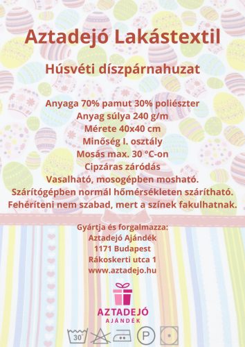 Húsvéti díszpárnahuzat 40x40 cm