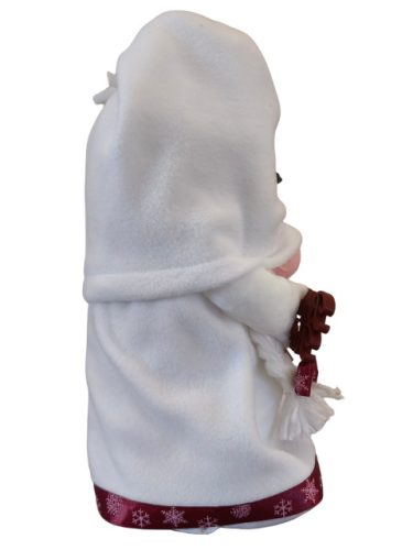 Aztadejó Karácsonyi Manó 30 cm fehér ruhában piros felirattal, fagyönggyel