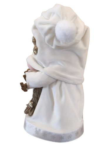 Aztadejó Karácsonyi Manó 30 cm fehér ruhában, barna felirattal, csillagokkal