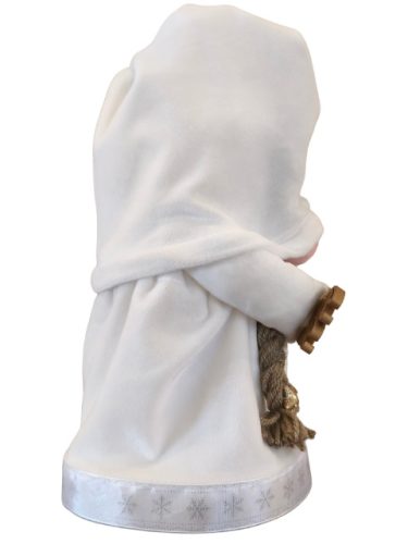 Aztadejó Karácsonyi Manó 30 cm fehér ruhában, barna felirattal, csillagokkal