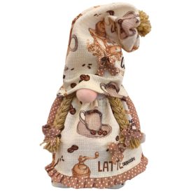   Aztadejó Kávé manó, Orrmanó bézs alapú szoknyában pöttyös masnikkal barna hajjal