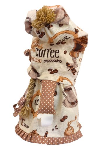 Aztadejó Kávé manó, Orrmanó bézs alapú szoknyában pöttyös masnikkal barna hajjal