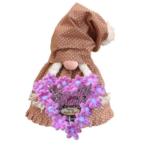 Aztadejó Anyák napi Manó, Orrmanó 30 cm barna fehér tűpettyes szoknyás lány manó