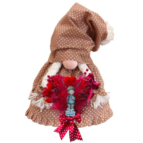 Aztadejó Anyák napi Manó, Orrmanó 30 cm barna fehér tűpettyes szoknyás lány manó