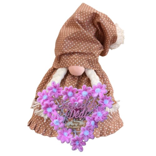 Aztadejó Anyák napi Manó, Orrmanó 30 cm barna fehér tűpettyes szoknyás lány manó