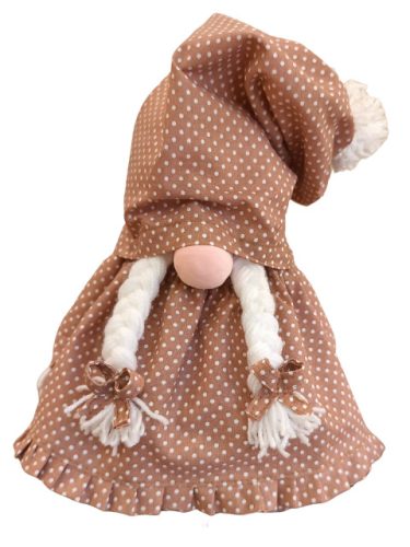 Aztadejó Kávé manó, Orrmanó 30 cm barna pöttyös szoknyás sapkás lány manó