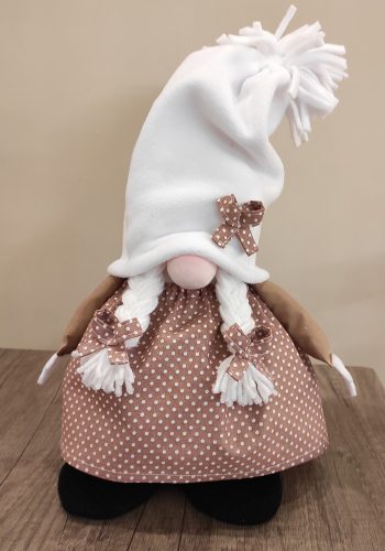 Aztadejó Kávé manó, Orrmanó 30 cm barna pöttyös szoknyás lány manó