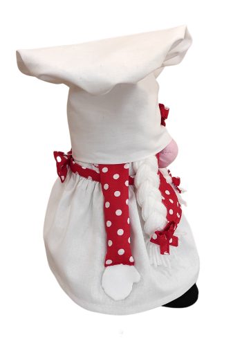 Aztadejó Manó Orrmanó 26 cm szakács lány manó piros pöttyös kötényben