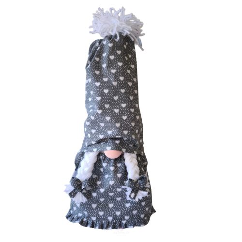 Aztadejó Manó, Orrmanó 30 cm szürke fehér szivecskés szoknyás lány manó