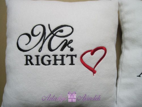 Mr right és Mrs always right plüss párna szett 35x35 cm fehér