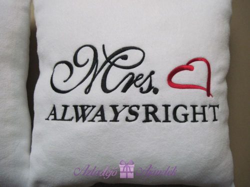 Mr right és Mrs always right plüss párna szett 35x35 cm fehér