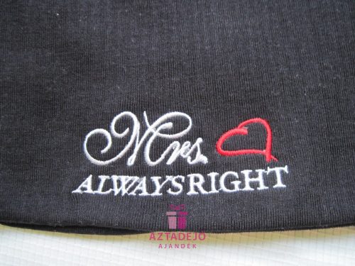 Mr RIGHT és Mrs ALWAYS RIGHT feliratú sapka fekete-fekete Mr és Mrs hímzett mintával
