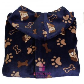 Női nyomott mintás flannel köntös kék+ajándék hajgumi