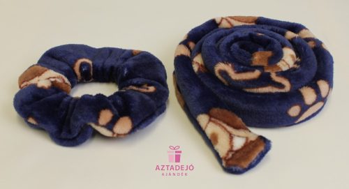 Női nyomott mintás flannel köntös kék+ajándék hajgumi