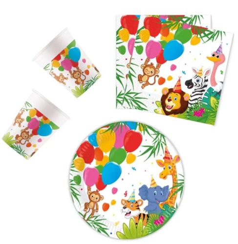 Jungle Balloons, Dzsungel party szett 36 db-os 20 cm-es tányérral