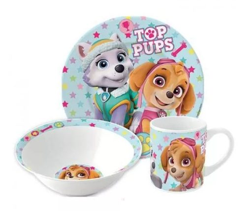 Mancs Őrjárat Girl Stars porcelán étkészlet Díszdobozban