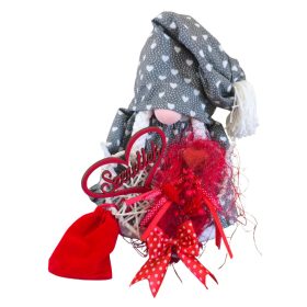   Aztadejó Valentin-napi manó szürke fehér szivecskés szoknyában – „Szeretlek” szívvel